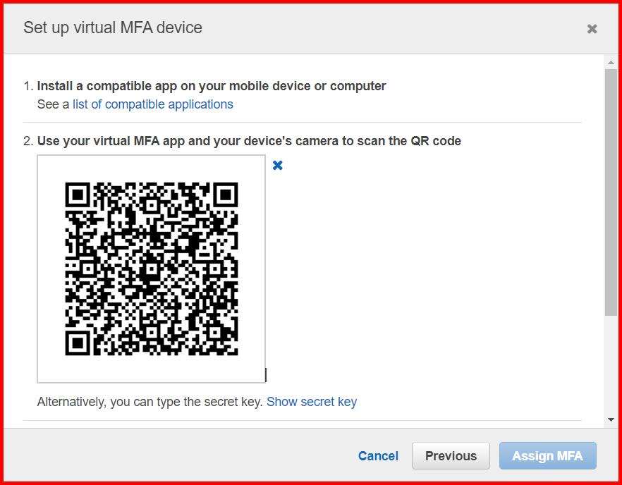 Picture showing the screen with QR code
